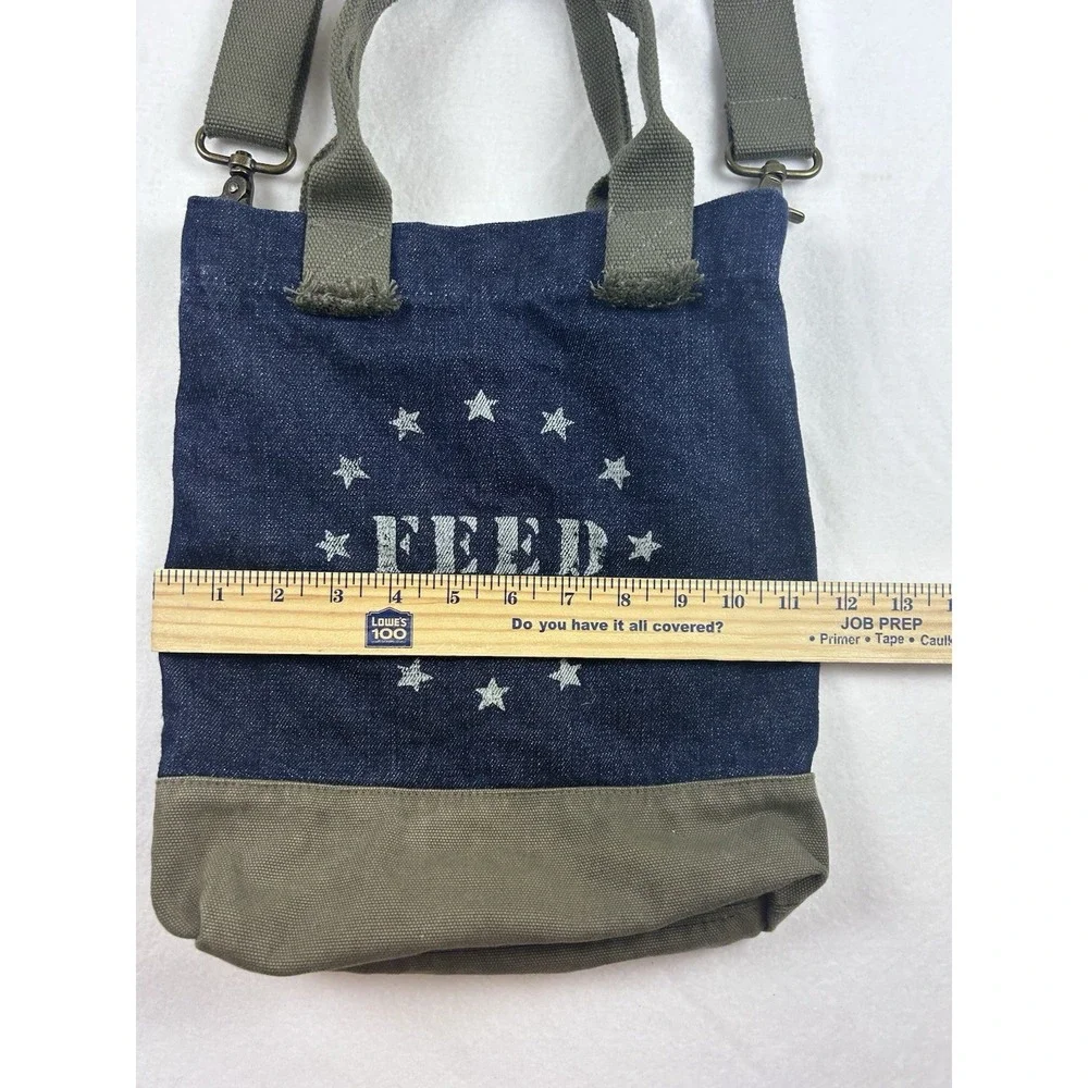 Feed + Target 20 Project Olive & Blue Denim Canvas Top Handle Crossbody Tote Bag
